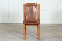 Set 8 French Roland Haeusler Elm Leather Brutalist Chairs - 3071338