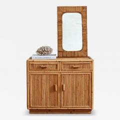 Set Consisting of a Small Fluted Bamboo Sideboard and Mirror 1970s - 4659590