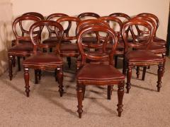 Set Of 12 Mahogany Chairs Upholstered With Leather End Of The 19th Century - 2262942