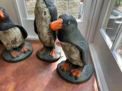 Set Of 3 French Cast Stone Penguin Garden Statues - 3783325