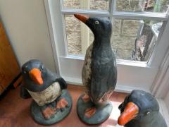 Set Of 3 French Cast Stone Penguin Garden Statues - 3783341