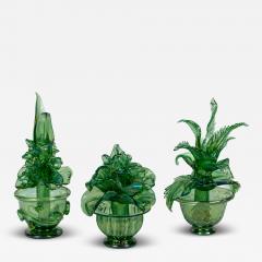 Set Of 3 Large Unique Murano Blown Potted Flora Form Sculptures - 4099751