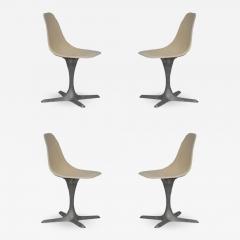 Set Of 4 American 70s Brushed Aluminum And Eggshell Chairs - 974629