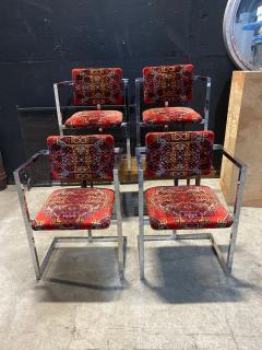 Set Of 4 Architectural Chrome Chairs upholstered in Teimani fabric - 4453850