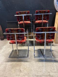 Set Of 4 Architectural Chrome Chairs upholstered in Teimani fabric - 4453852