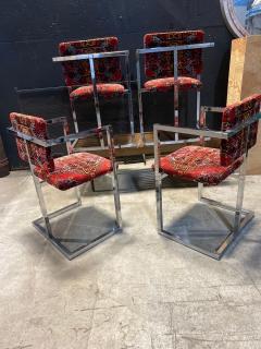 Set Of 4 Architectural Chrome Chairs upholstered in Teimani fabric - 4453853