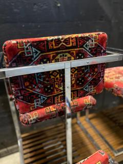 Set Of 4 Architectural Chrome Chairs upholstered in Teimani fabric - 4453856