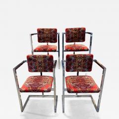 Set Of 4 Architectural Chrome Chairs upholstered in Teimani fabric - 4454794