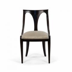 Set Of 4 Empire Style Black Lacquer And Blue Silk Dining Side Chairs - 3173206