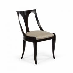 Set Of 4 Empire Style Black Lacquer And Blue Silk Dining Side Chairs - 3173207