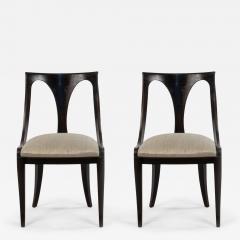 Set Of 4 Empire Style Black Lacquer And Blue Silk Dining Side Chairs - 3179532