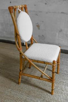 Set Of 6 Bamboo Chairs With Natural Finish Complete With Boucl Fabric Cushions - 3999231