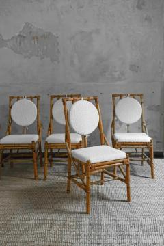 Set Of 6 Bamboo Chairs With Natural Finish Complete With Boucl Fabric Cushions - 3999234