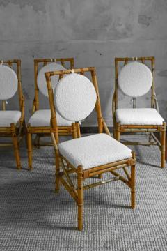 Set Of 6 Bamboo Chairs With Natural Finish Complete With Boucl Fabric Cushions - 3999235