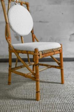 Set Of 6 Bamboo Chairs With Natural Finish Complete With Boucl Fabric Cushions - 3999269