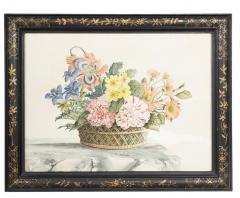 Set Of Four Framed Watercolor Still Lifes Of Flowers and Fruit In Baskets - 4158277