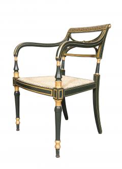 Set Of Four Regency Green Painted Caned Armchairs - 4541444