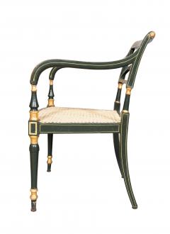 Set Of Four Regency Green Painted Caned Armchairs - 4541445