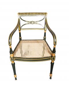 Set Of Four Regency Green Painted Caned Armchairs - 4541479