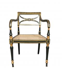 Set Of Four Regency Green Painted Caned Armchairs - 4541481