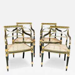 Set Of Four Regency Green Painted Caned Armchairs - 4545173