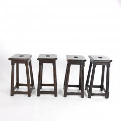 Set Of Four Rustic Oak Joinery Work Stools With Turned Legs English Circa 1880  - 2755662