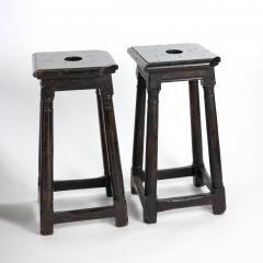 Set Of Four Rustic Oak Joinery Work Stools With Turned Legs English Circa 1880  - 2755665