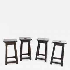 Set Of Four Rustic Oak Joinery Work Stools With Turned Legs English Circa 1880  - 2759033