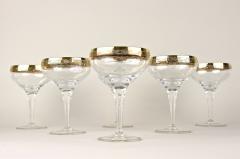 Set Of Six Engraved Murano Champagne Coupe Glasses With Gold Rim IT ca 1940 - 3864943