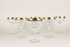 Set Of Six Engraved Murano Champagne Coupe Glasses With Gold Rim IT ca 1940 - 3864944