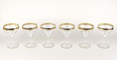 Set Of Six Engraved Murano Champagne Coupe Glasses With Gold Rim IT ca 1940 - 3864945