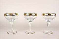 Set Of Six Engraved Murano Champagne Coupe Glasses With Gold Rim IT ca 1940 - 3864946