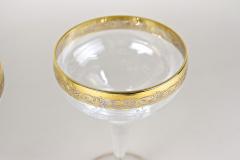 Set Of Six Engraved Murano Champagne Coupe Glasses With Gold Rim IT ca 1940 - 3864947