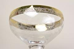 Set Of Six Engraved Murano Champagne Coupe Glasses With Gold Rim IT ca 1940 - 3864951