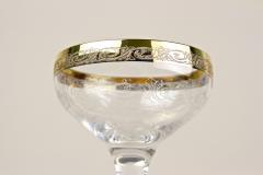 Set Of Six Engraved Murano Champagne Coupe Glasses With Gold Rim IT ca 1940 - 3864952