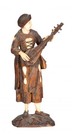 Set Of Six Italian Carved Wood And Bone Peasant Musicians - 4137832