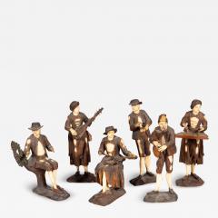 Set Of Six Italian Carved Wood And Bone Peasant Musicians - 4152244