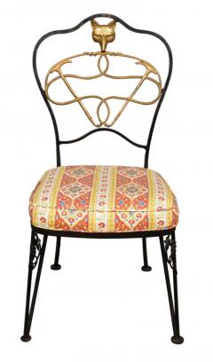 Set Of Six Wrought Iron And Brass Dining Chairs With Fox Hunting Theme - 4138906