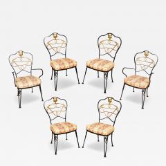 Set Of Six Wrought Iron And Brass Dining Chairs With Fox Hunting Theme - 4153700