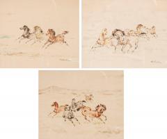 Set Of Three Framed Equestrian Watercolors By Denes De Holesch - 4138989