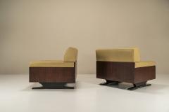 Set Of Two Large Lounge Chairs In Aniline Leather And Rosewood Italy 1960s  - 3199780