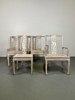 Set Six Chinese Chippendale Whitewashed Dining Chairs Carved Dragons Rosewood - 2952601
