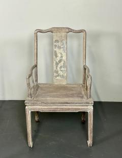 Set Six Chinese Chippendale Whitewashed Dining Chairs Carved Dragons Rosewood - 2952603