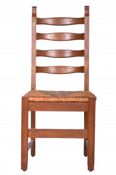 Set Six Oak Ladderback Rush Seat Country French Dining Chairs 19 20th C  - 1875052