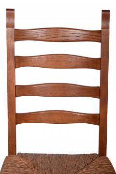 Set Six Oak Ladderback Rush Seat Country French Dining Chairs 19 20th C  - 1875055