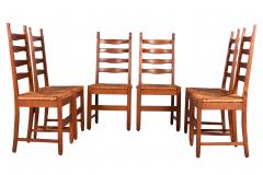 Set Six Oak Ladderback Rush Seat Country French Dining Chairs 19 20th C  - 1875056