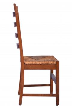 Set Six Oak Ladderback Rush Seat Country French Dining Chairs 19 20th C  - 1875058