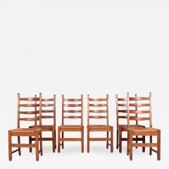 Set Six Oak Ladderback Rush Seat Country French Dining Chairs 19 20th C  - 2326565
