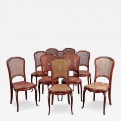 Set of 10 Antique Louis XV Gilt Bronze Mounted Cane Walnut Dining Chairs - 4440149