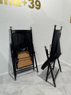 Set of 10 Mid Century Italian Folding leather Chairs 1960s - 3572883